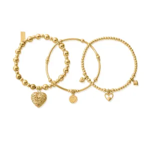 ChloBo Gold Plated Sterling Silver Compassion Stack of Three Bracelets