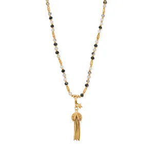 Chlobo Gold Plated Tassel Of Joy Black Rutilated Quartz Necklace