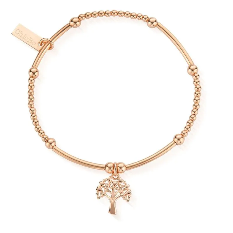 ChloBo Sterling Silver Rose Gold Plated Cute Mini Heart Tree Of Life Bracelet