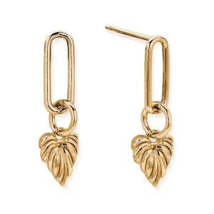 ChloBo Wandering Free Gold Plated Sterling Silver Leaf Heart Link Earrings