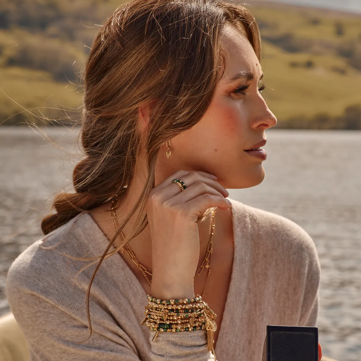 ChloBo Wandering Free Gold Plated Sterling Silver Leaf Heart Link Earrings