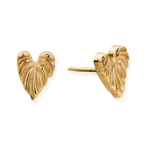 ChloBo Wandering Free Gold Plated Sterling Silver Leaf Heart Stud Earrings