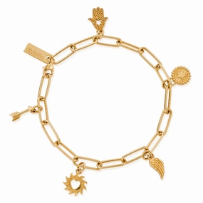 Chlobo Gold Plated Soul Compass Multi Charm Link Chain Bracelet