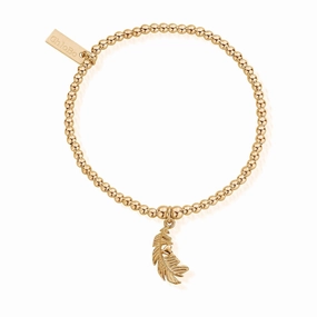 ChloBo Sterling Silver Gold Plated Cute Charm Heart In Feather Bracelet