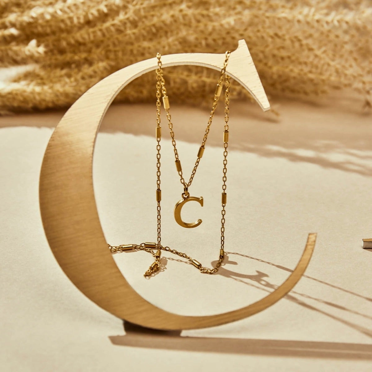 ChloBo Sterling Silver Gold Plated Initial Necklace C