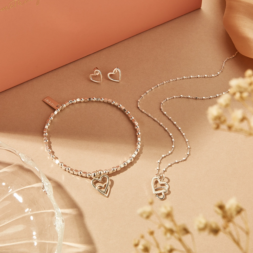ChloBo Sterling Silver Mini Cube Interlocking Love Heart Bracelet