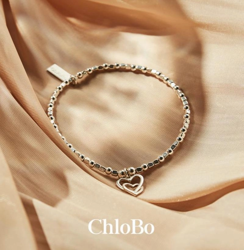 ChloBo Sterling Silver Mini Cube Interlocking Love Heart Bracelet