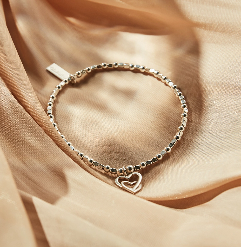 ChloBo Sterling Silver Mini Cube Interlocking Love Heart Bracelet