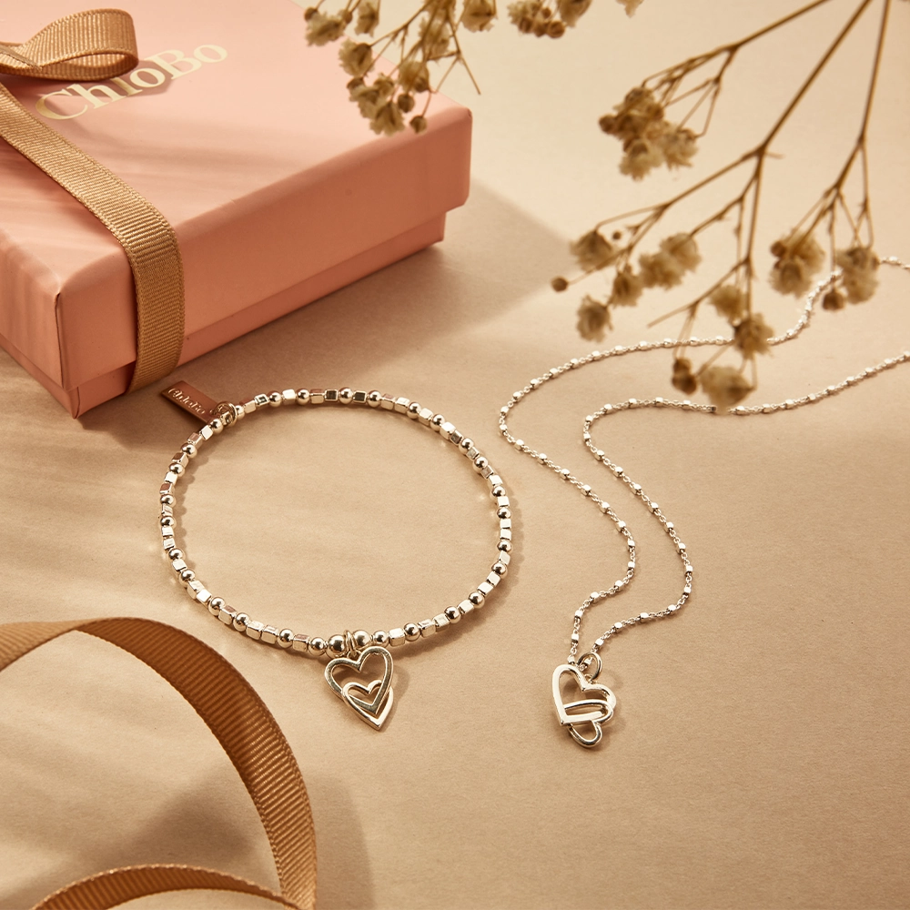 ChloBo Sterling Silver Mini Cube Interlocking Love Heart Bracelet