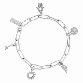 Chlobo Sterling Silver Soul Compass Multi Charm Link Chain Bracelet