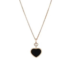 Chopard Happy Hearts 18ct Rose Gold 0.05ct Diamond Onyx Pendant