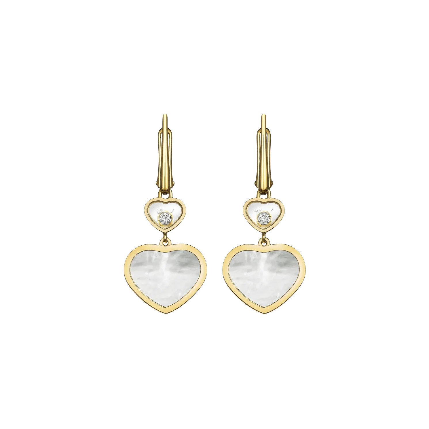 Chopard Happy Hearts 18ct Yellow Gold Mother of Pearl  0.10ct Diamond Earrings
