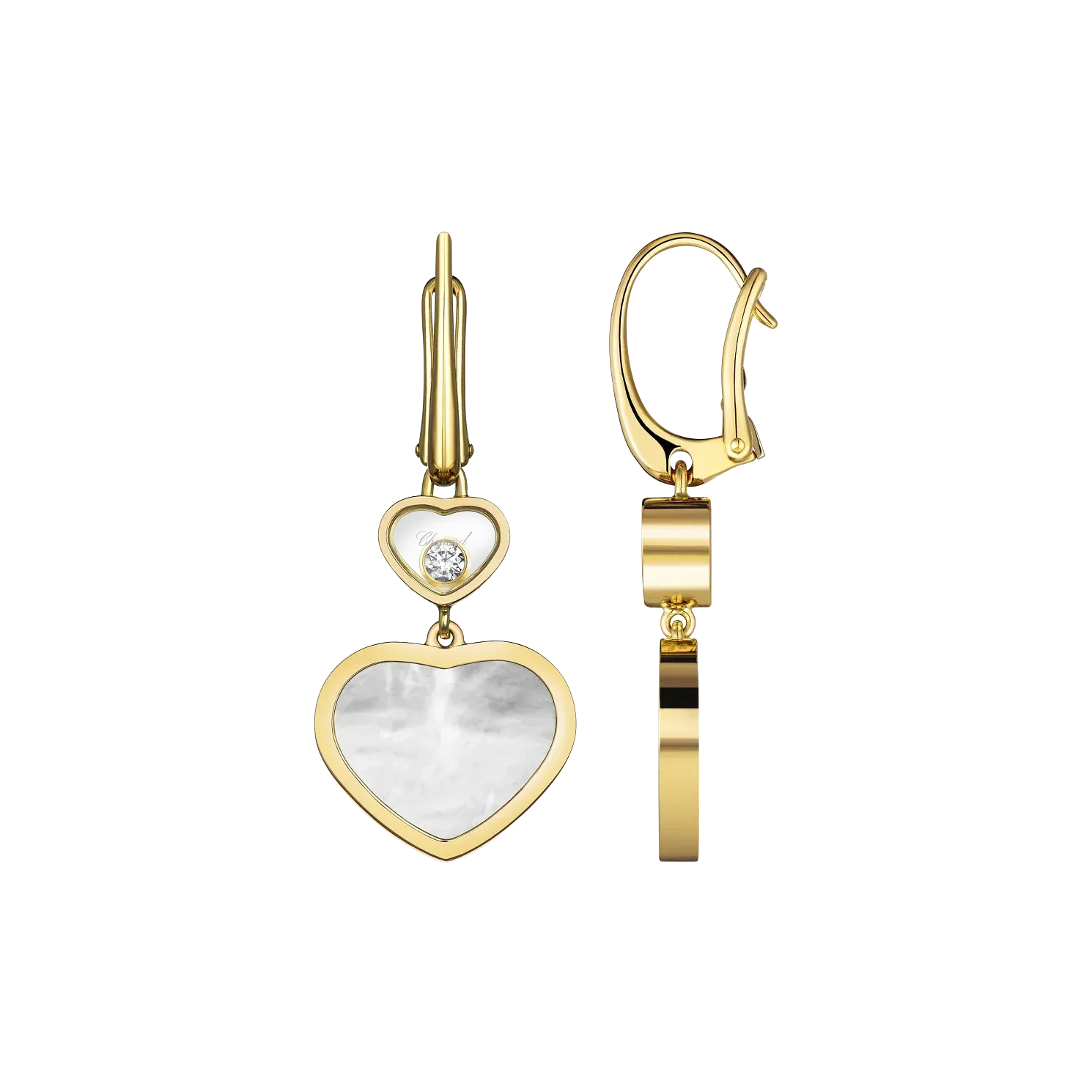 Chopard Happy Hearts 18ct Yellow Gold Mother of Pearl  0.10ct Diamond Earrings