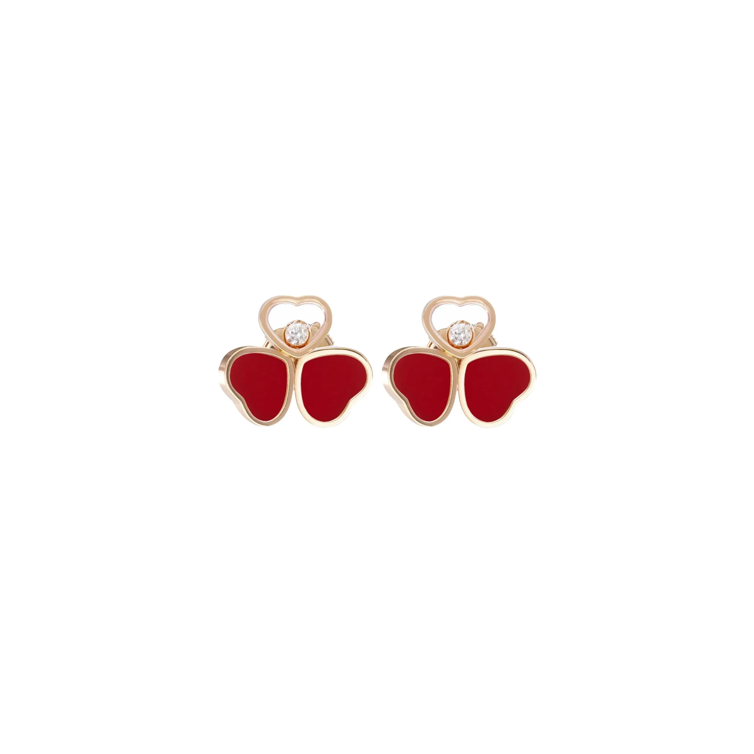 Chopard Happy Hearts Wings 18ct Rose Gold Red Stone Earrings