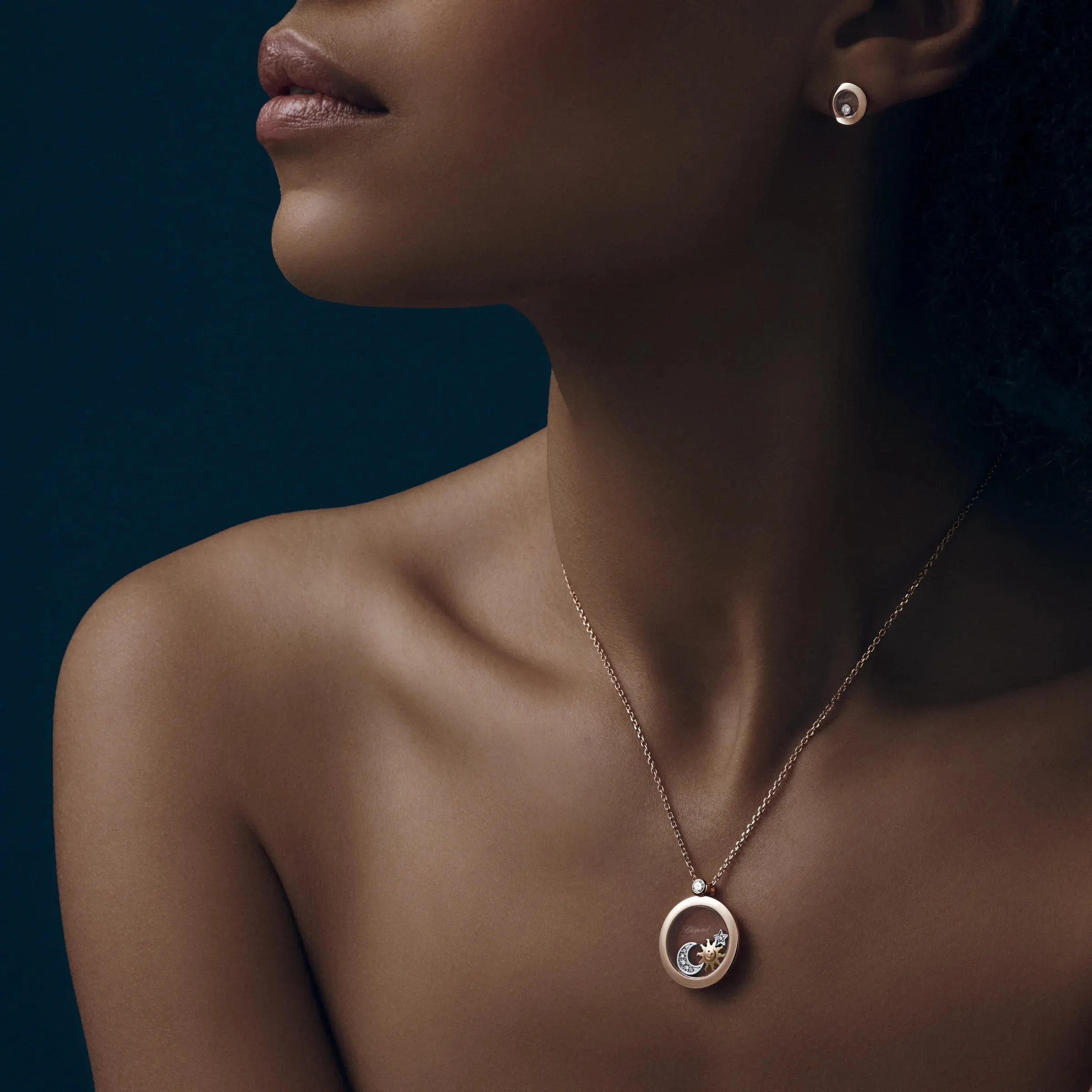 Chopard Happy Sun Moon & Stars 18ct Rose Gold Diamond Pendant