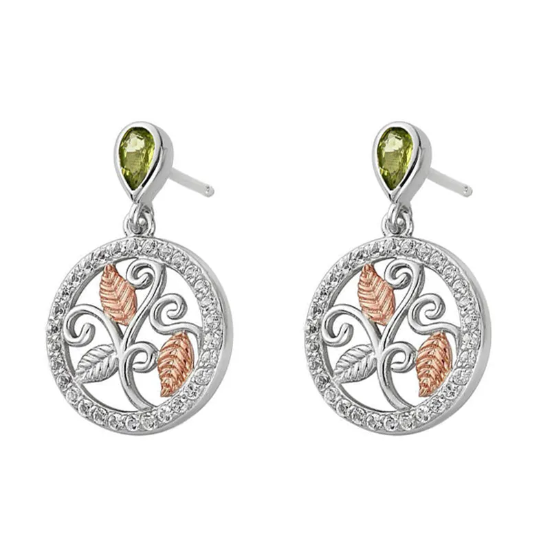 Clogau Awelon Sterling Silver 9ct Rose Gold Peridot Drop Earrings D