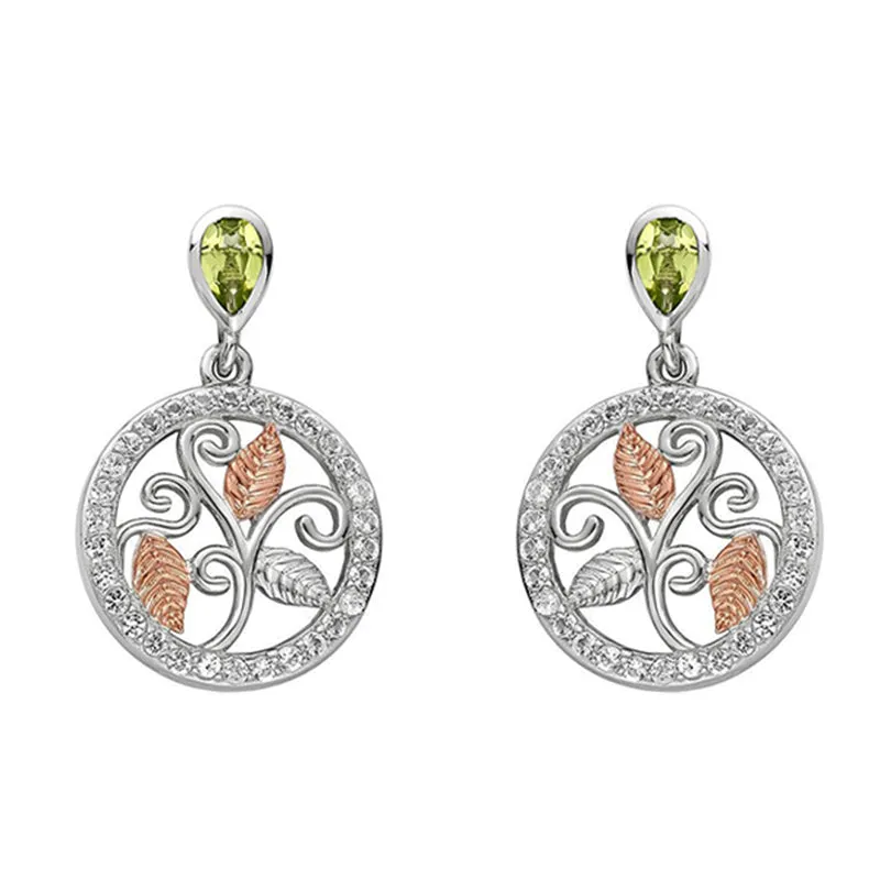 Clogau Awelon Sterling Silver 9ct Rose Gold Peridot Drop Earrings D