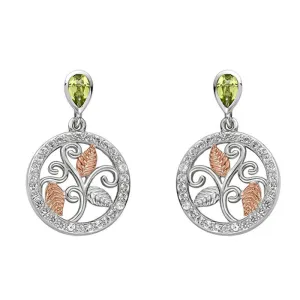 Clogau Awelon Sterling Silver 9ct Rose Gold Peridot Drop Earrings D