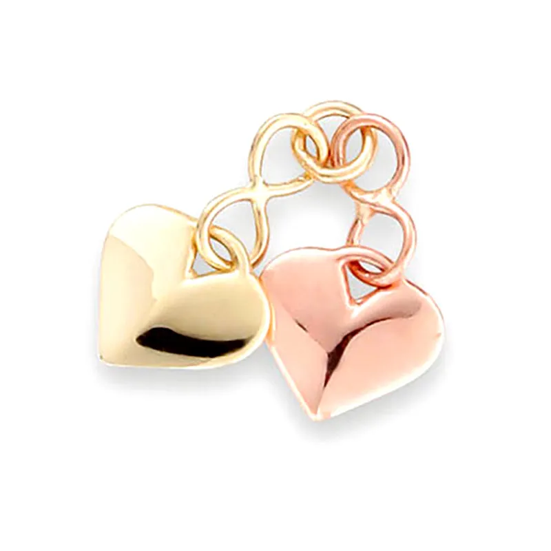 Clogau Double Heart Inner 9ct Yellow Rose Gold Charm