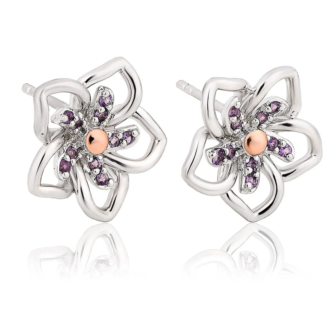 Clogau Fairy Sterling Silver Amethyst Floral Stud Earrings