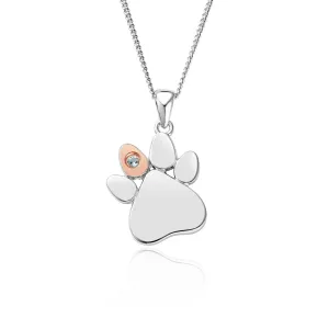 Clogau Paw Prints On My Heart Sterling Silver March Birthstone Aquamarine Necklace