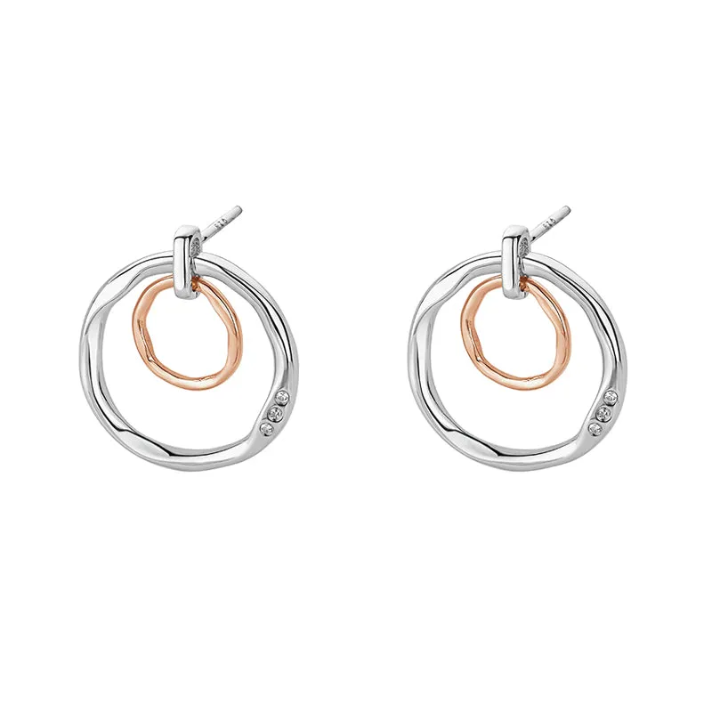 Clogau Ripples Double Hoop Sterling Silver White Topaz Drop Earrings D