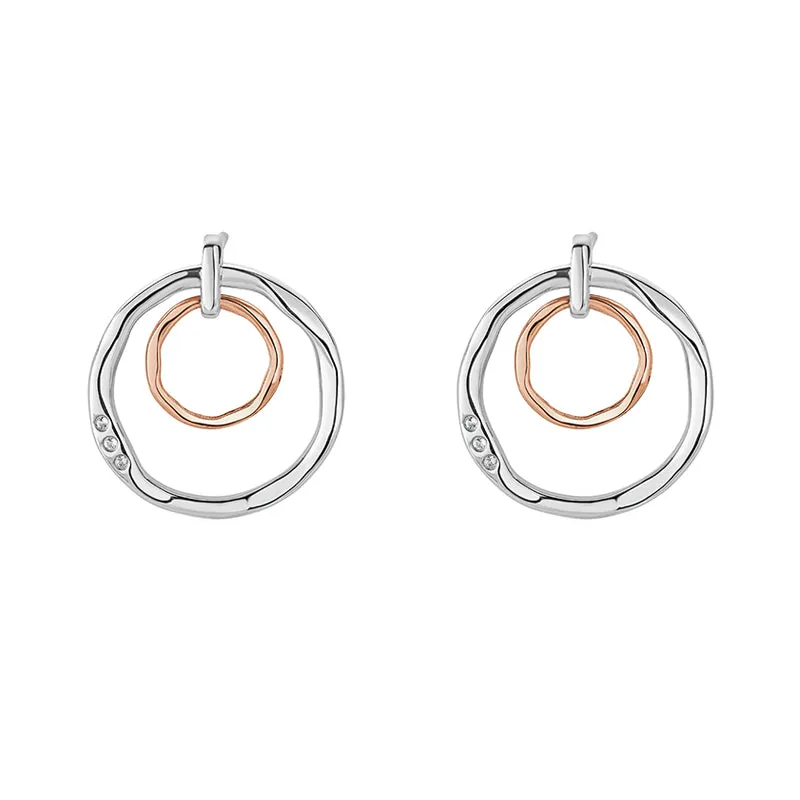 Clogau Ripples Double Hoop Sterling Silver White Topaz Drop Earrings D