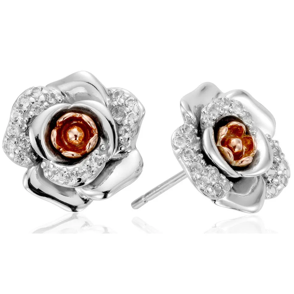 Clogau Rose Sterling Silver White Topaz Earrings D