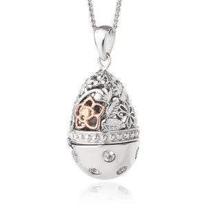 Clogau Sterling Silver White Topaz Floral Egg Locket