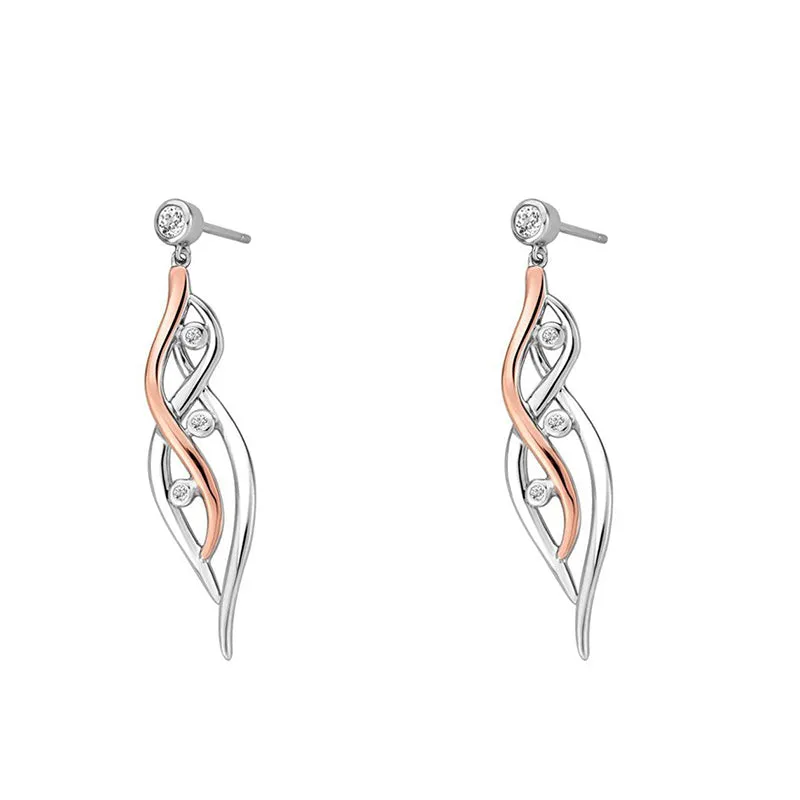 Clogau Swallow Falls Sterling Silver 9ct Rose Gold Drop Earrings