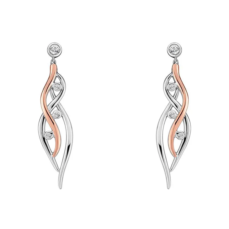 Clogau Swallow Falls Sterling Silver 9ct Rose Gold Drop Earrings