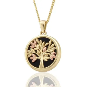 Clogau Tree of Life 9ct Yellow Gold Black Onyx 9ct Rose Gold Vine Necklace