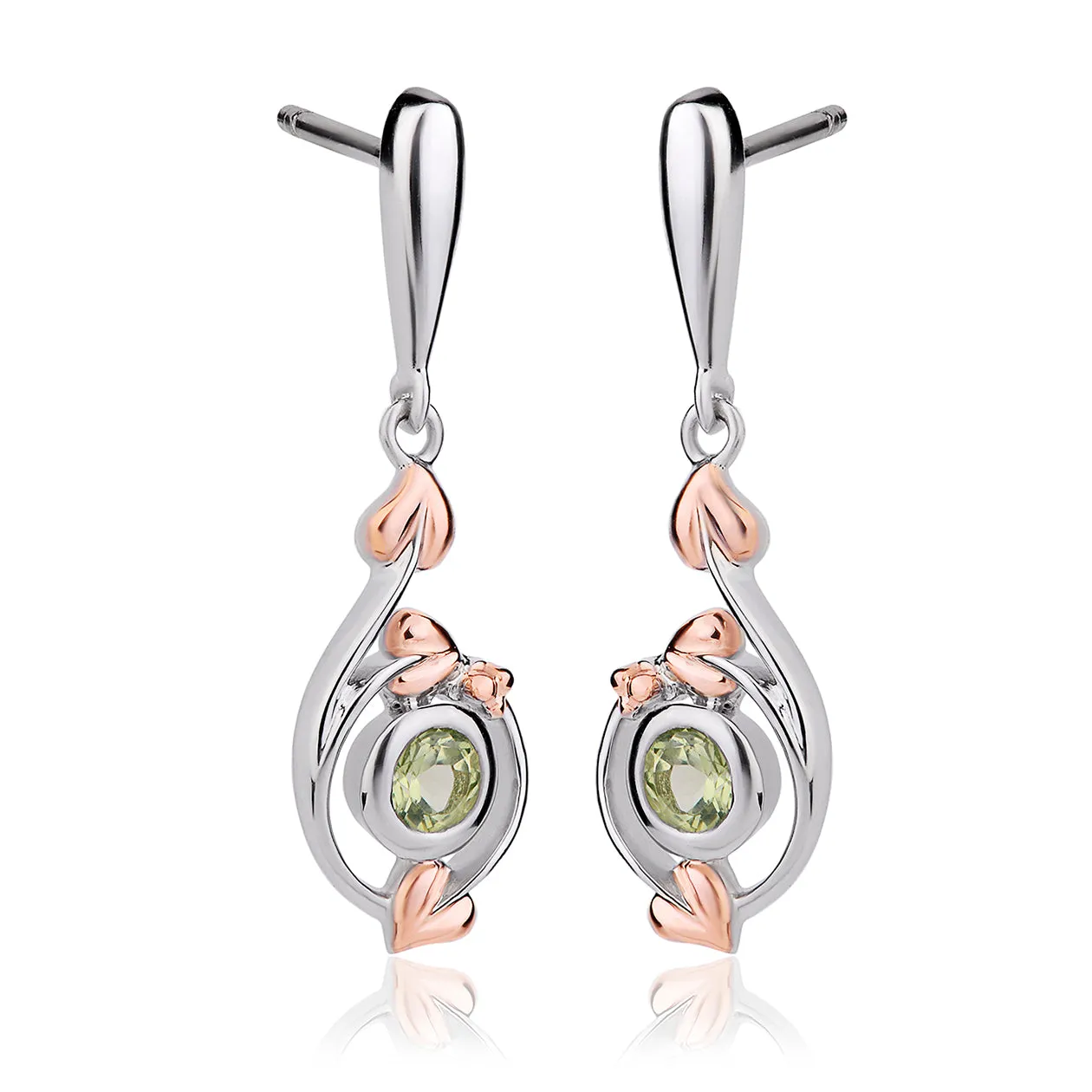 Clogau Tree Of Life Sterling Silver Rose Gold Peridot Love Vines Drop Earrings