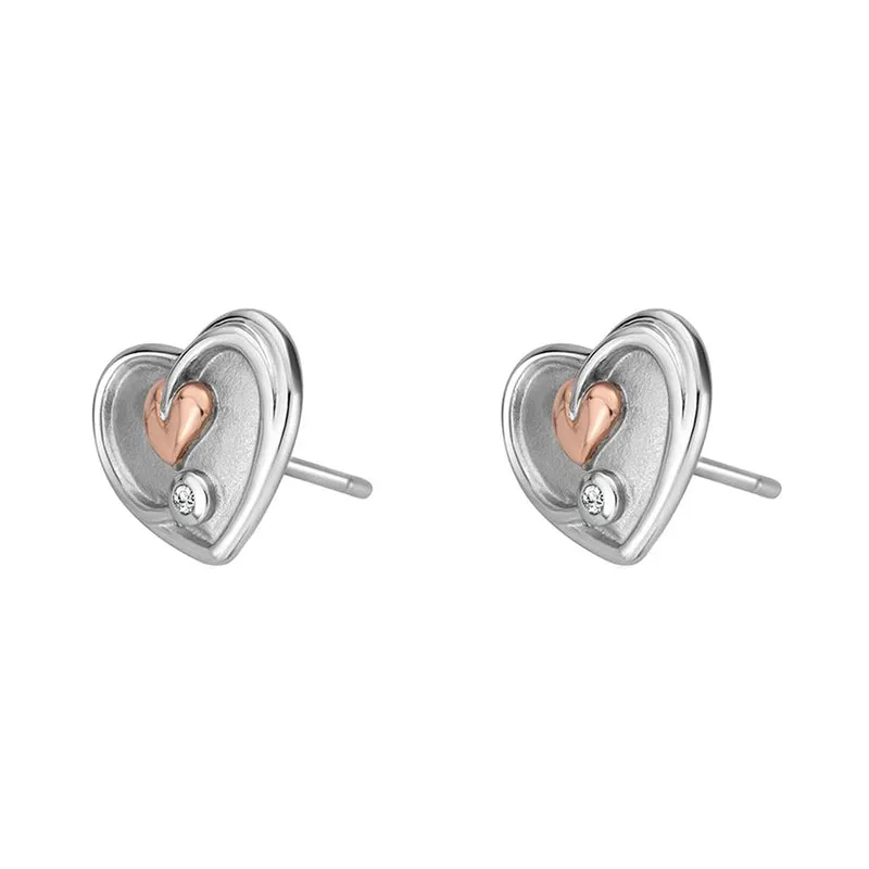 Clogau Tree of Life Sterling Silver White Topaz Heart Stud Earrings D