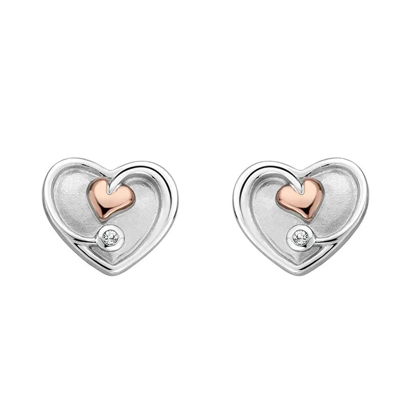 Clogau Tree of Life Sterling Silver White Topaz Heart Stud Earrings D