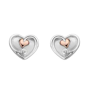 Clogau Tree of Life Sterling Silver White Topaz Heart Stud Earrings D