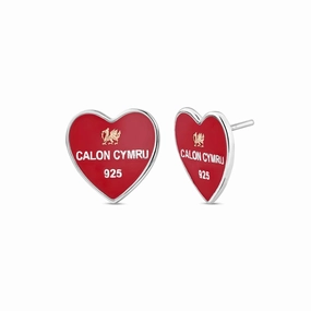 Clogau WRU Sterling Silver Welsh Heart Stud Earrings