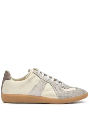 Cream And Grey Lace-Up Sneakers
