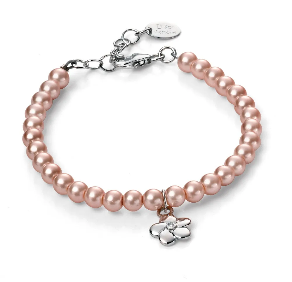D For Diamond Sterling Silver Freshwater Pearl Flower Charm Bracelet D