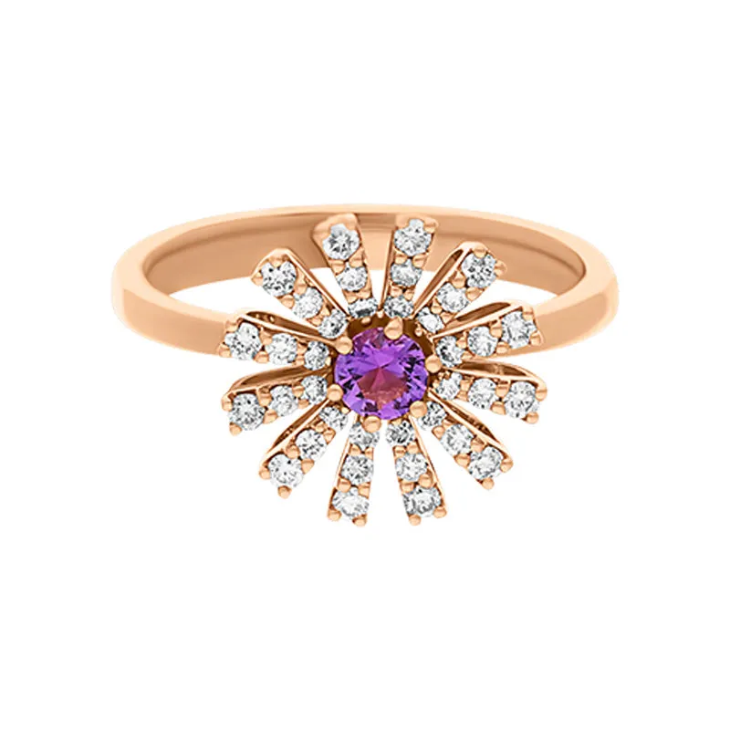 Damiani Margherita 18ct Rose Gold 0.35ct Brown Diamond Amethyst Ring