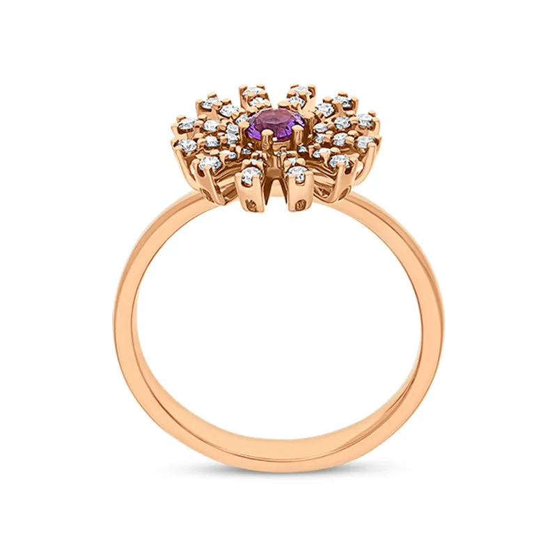 Damiani Margherita 18ct Rose Gold 0.35ct Brown Diamond Amethyst Ring