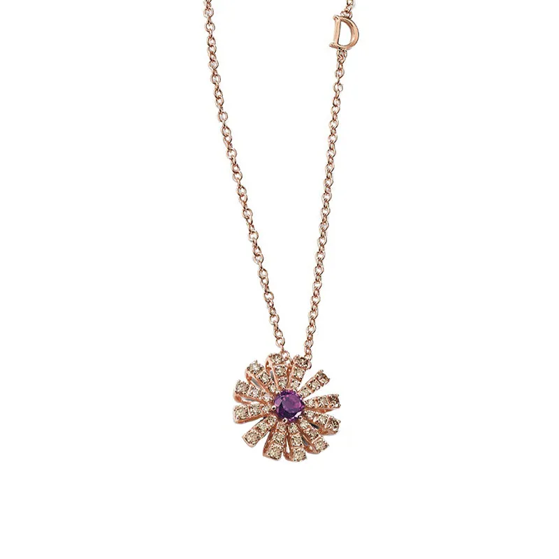 Damiani Margherita 18ct Rose Gold 0.60ct Brown Diamond Amethyst Necklace