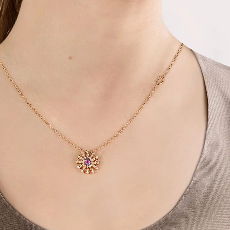 Damiani Margherita 18ct Rose Gold 0.60ct Brown Diamond Amethyst Necklace