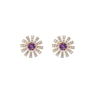 Damiani Margherita 18ct Rose Gold 0.90ct Brown Diamond Amethyst Stud Earrings