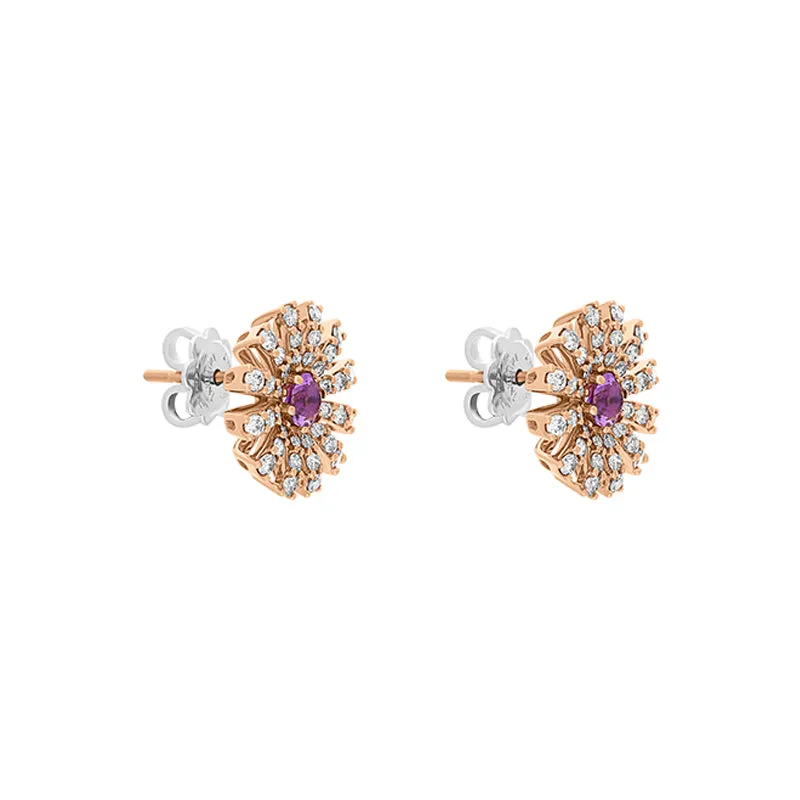 Damiani Margherita 18ct Rose Gold 0.90ct Brown Diamond Amethyst Stud Earrings
