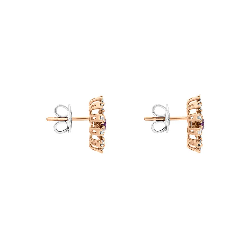 Damiani Margherita 18ct Rose Gold 0.90ct Brown Diamond Amethyst Stud Earrings