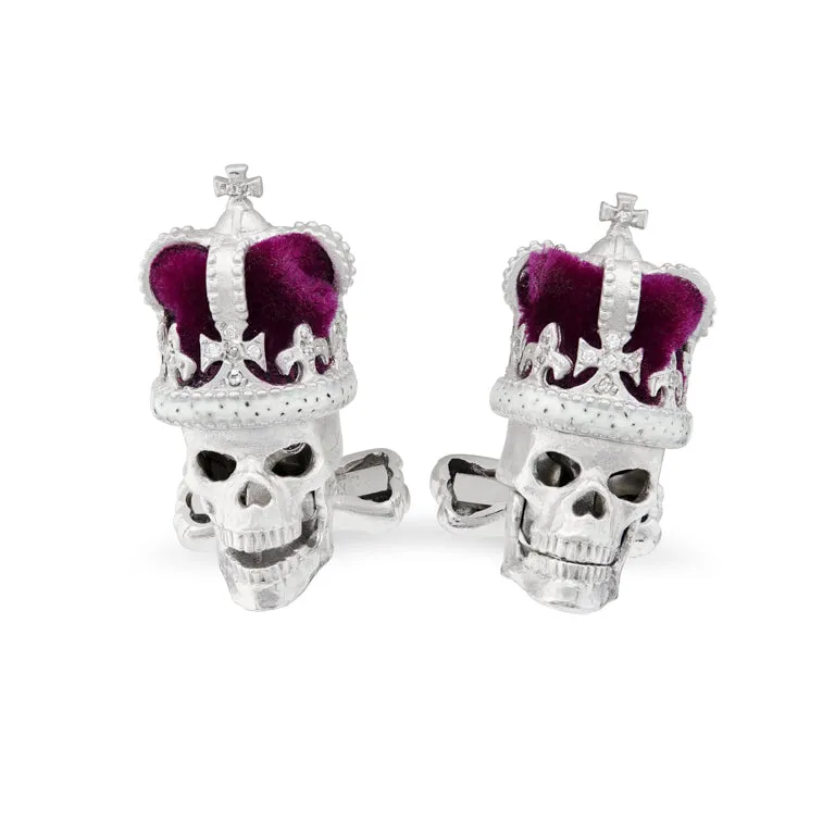 Deakin & Francis Cufflinks 18ct White Gold Skull With Purple Crown