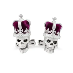 Deakin & Francis Cufflinks 18ct White Gold Skull With Purple Crown