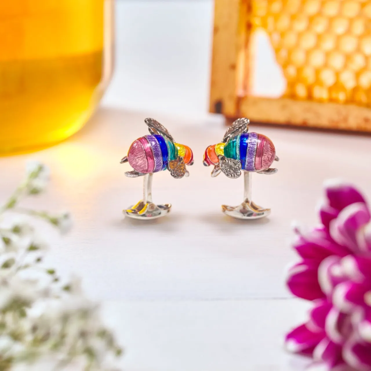 Deakin & Francis Cufflinks Limited Edition Sterling Silver Rainbow Bumble Bee
