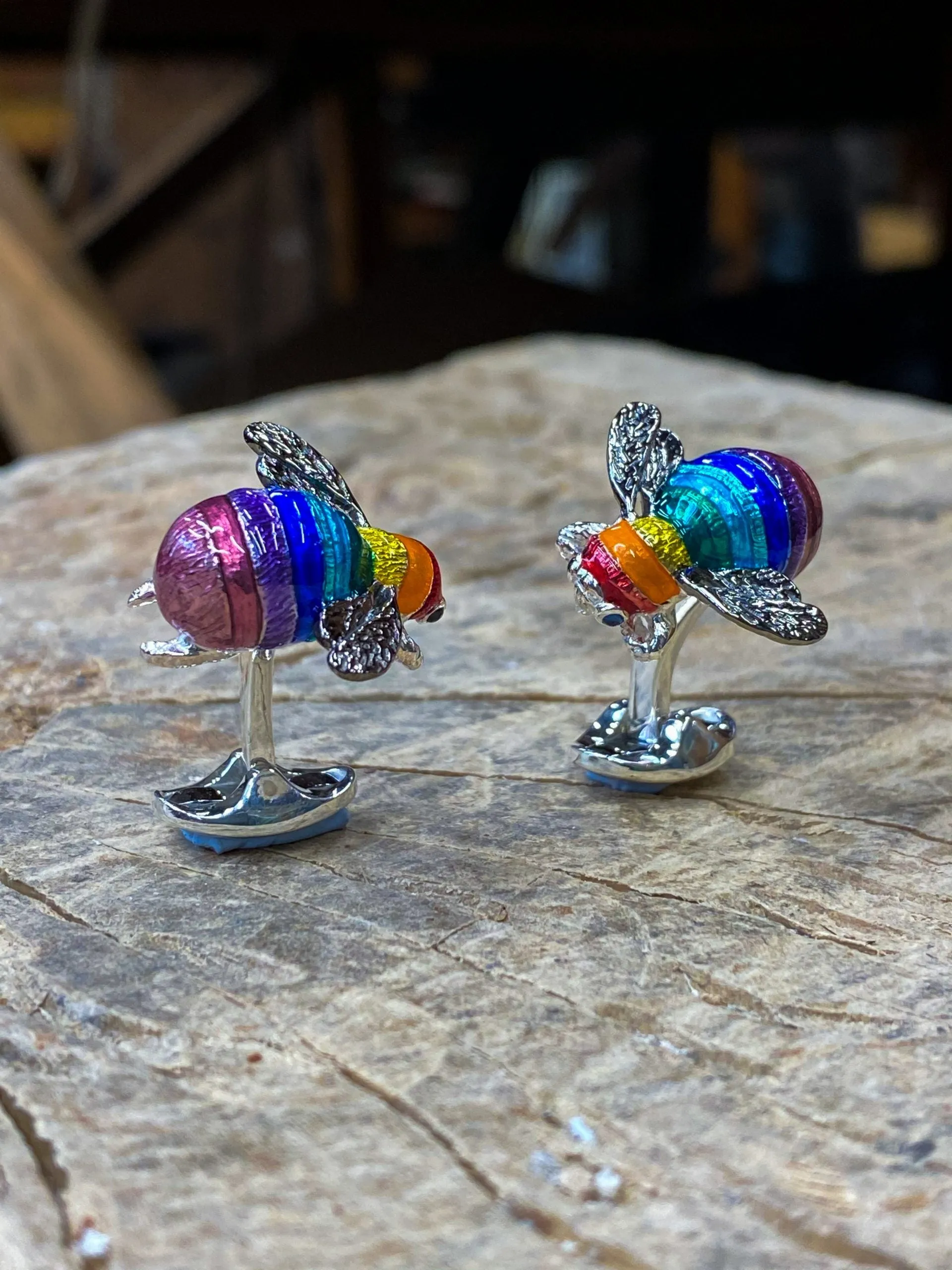 Deakin & Francis Cufflinks Limited Edition Sterling Silver Rainbow Bumble Bee